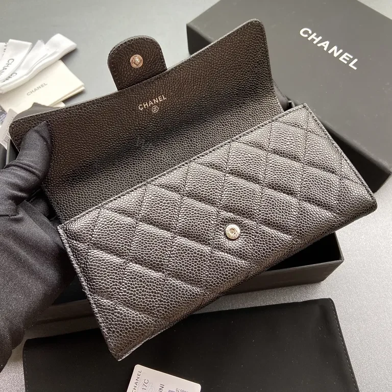 View 7 of Elegant Quilted Leather Wallet with Logo Chain - Compact Luxury Wallet
