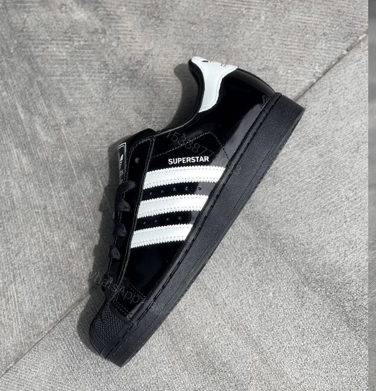 View 3 of First Copy Adidas Originals Superstar Atmos Black Patent Sneakers for Men