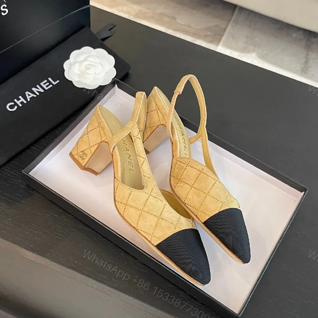 View 8 of Quilted Slingback Heels: Two-Tone, Block Heel, Luxe Style