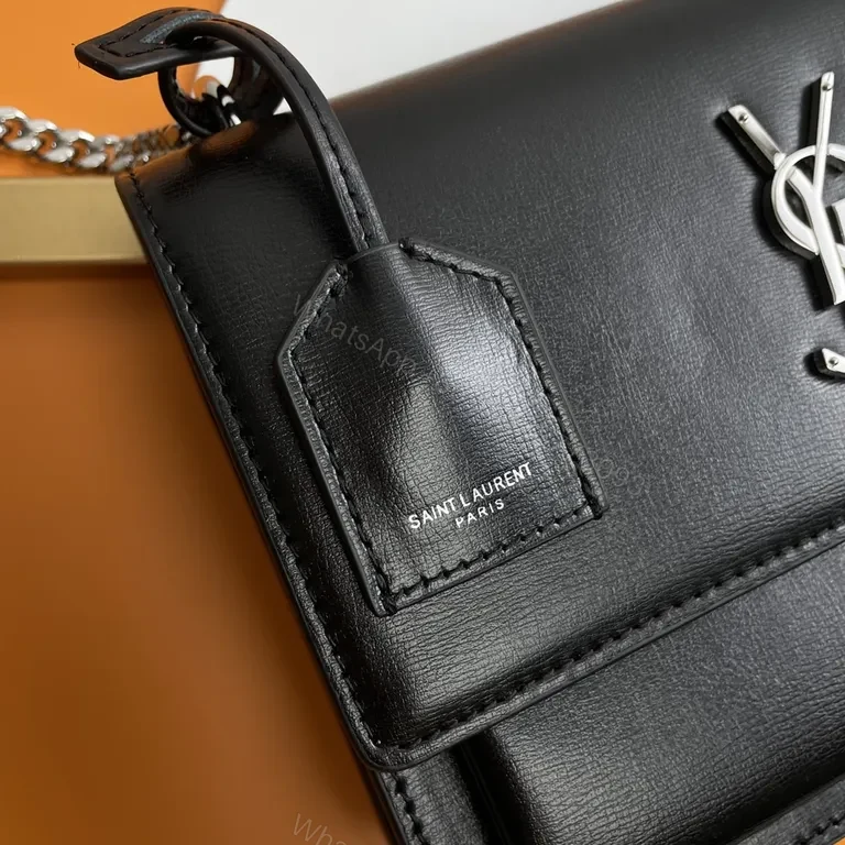 View 8 of Compact Black Leather Crossbody with YSL Monogram Crossbody Bag