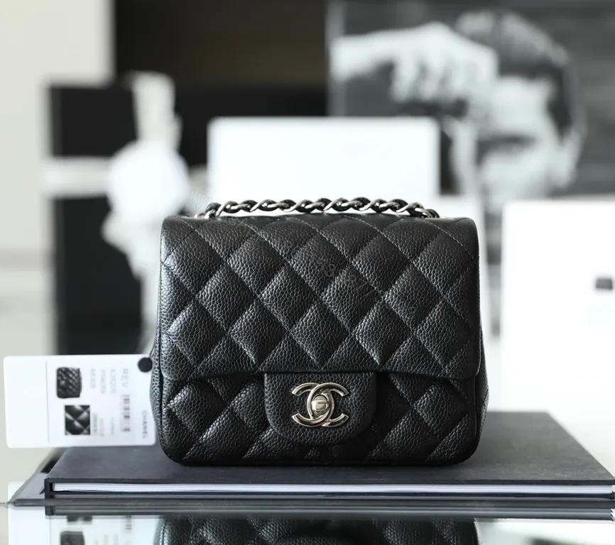 View 8 of Chanel-Style Quilted Black Calfskin Crossbody Bag