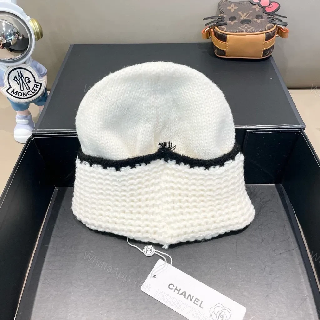 View 5 of White Knit Beanie - Luxe Chanel Accent, Classic Warmth
