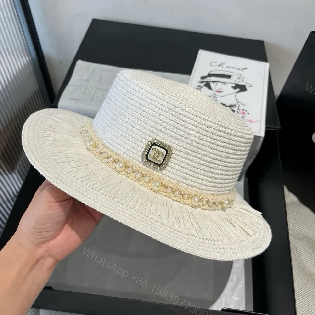 View 4 of Chic Straw Hat with Pearl Trim — Timeless Resort Style