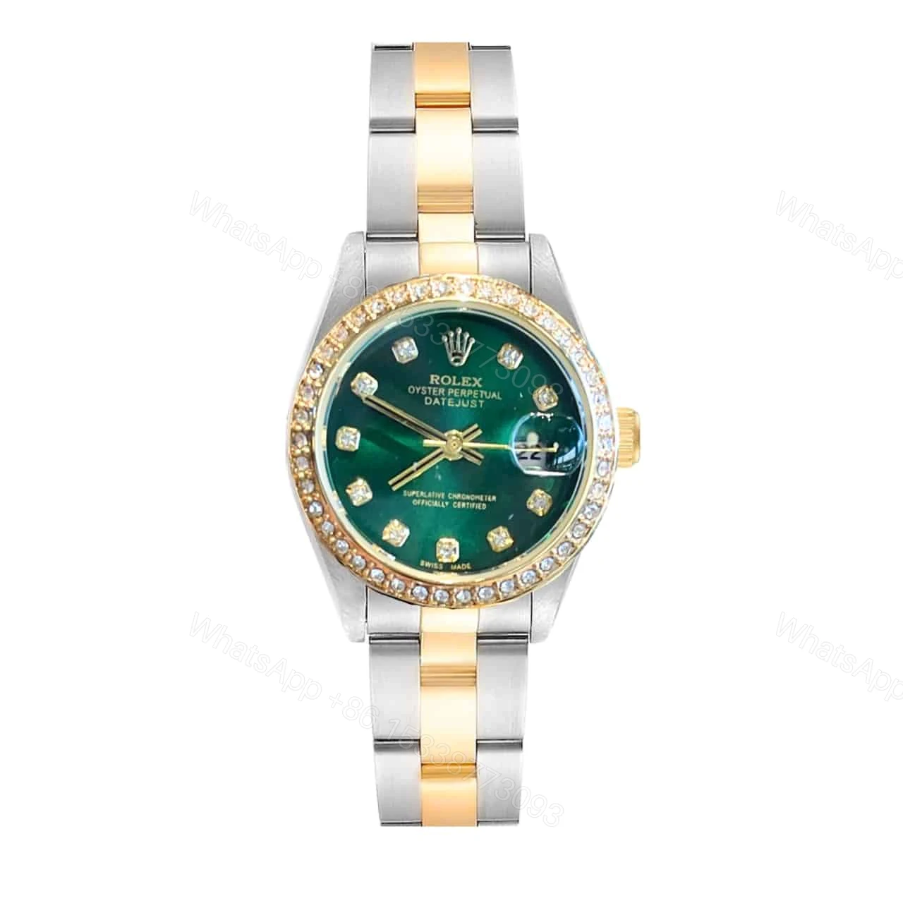 Rolex Datejust Diamond Dial Silver And Gold In Green 28Mm — view 1