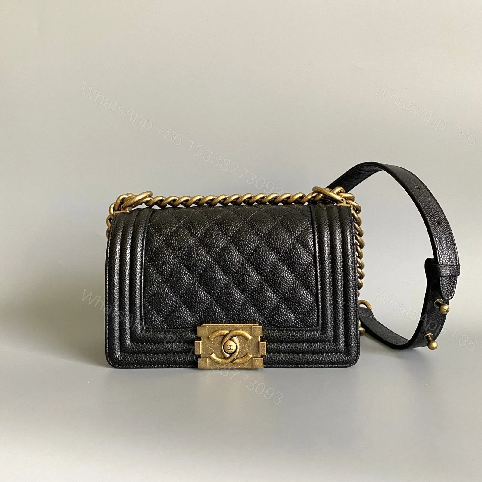 CHANEL SMALL BOY BAG 20 IN BLACK LAMBSKIN GOLD HARDWARE — view 1