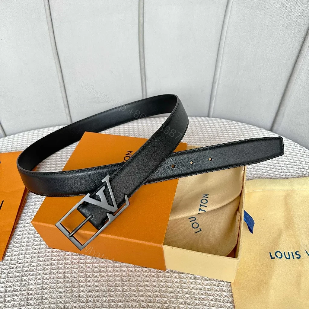 View 3 of Black Leather Belt, Matte LV Buckle, Timeless, Premium Everydaywear