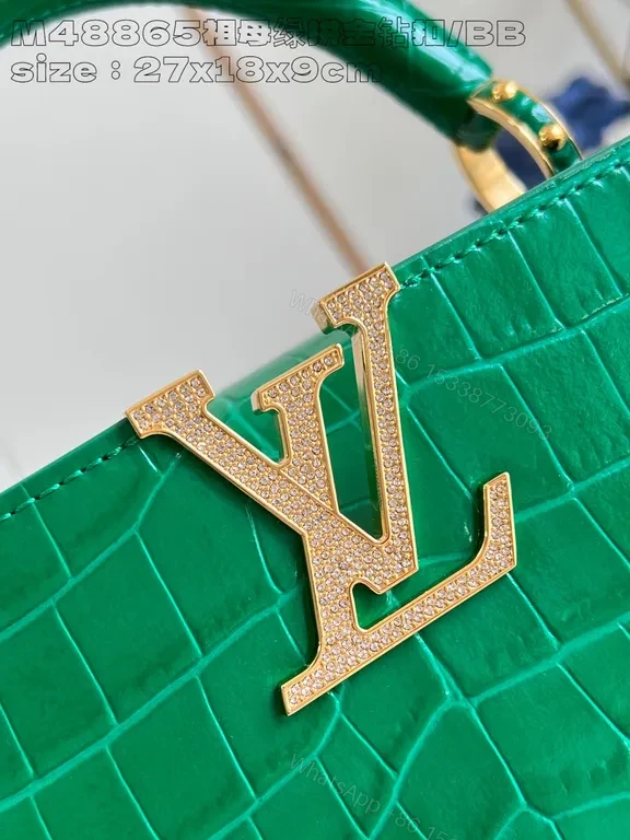 View 3 of Emerald Croc Satchel: Luxury Gold LV Accent Bag