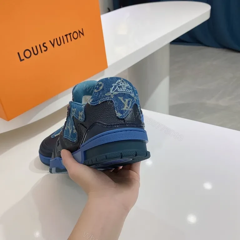 View 2 of Denim LV High-Top Sneakers: Luxury Texture, Everyday Comfort