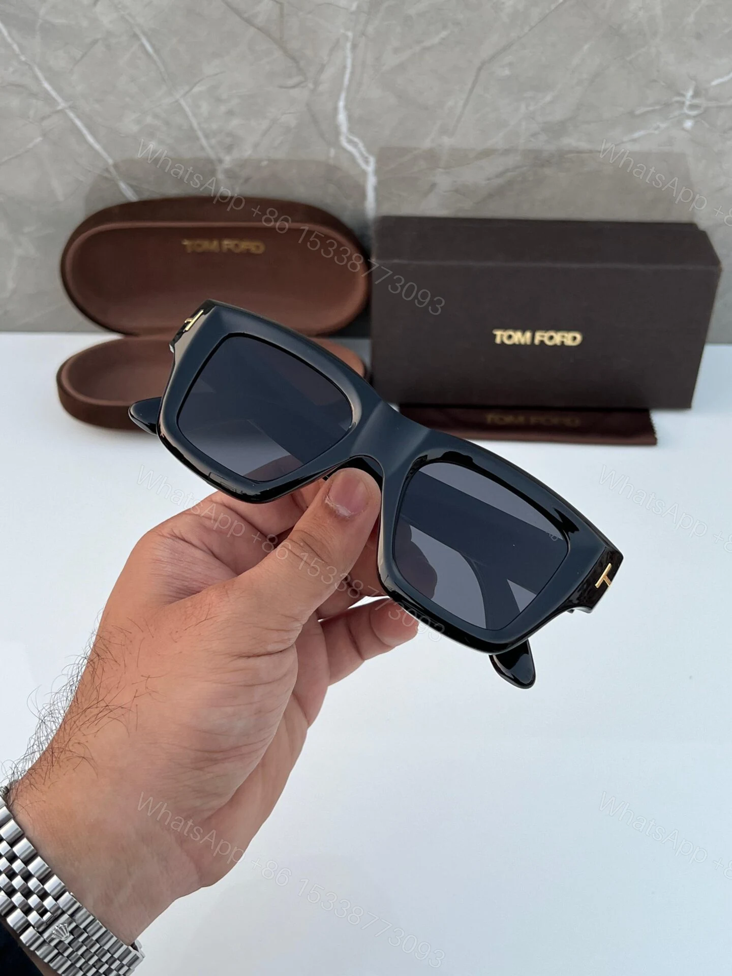 View 3 of Tom Ford Rectangular Black Sunglasses
