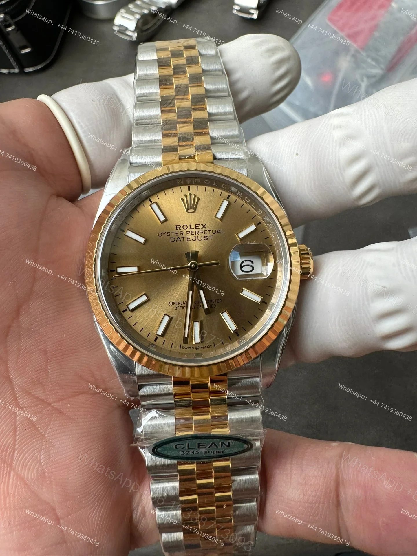 View 5 of Rolex Datejust M126233-0015 Gold Dial 1:1 Replica Jubilee 36MM 3235 Movement Super Clone Watch