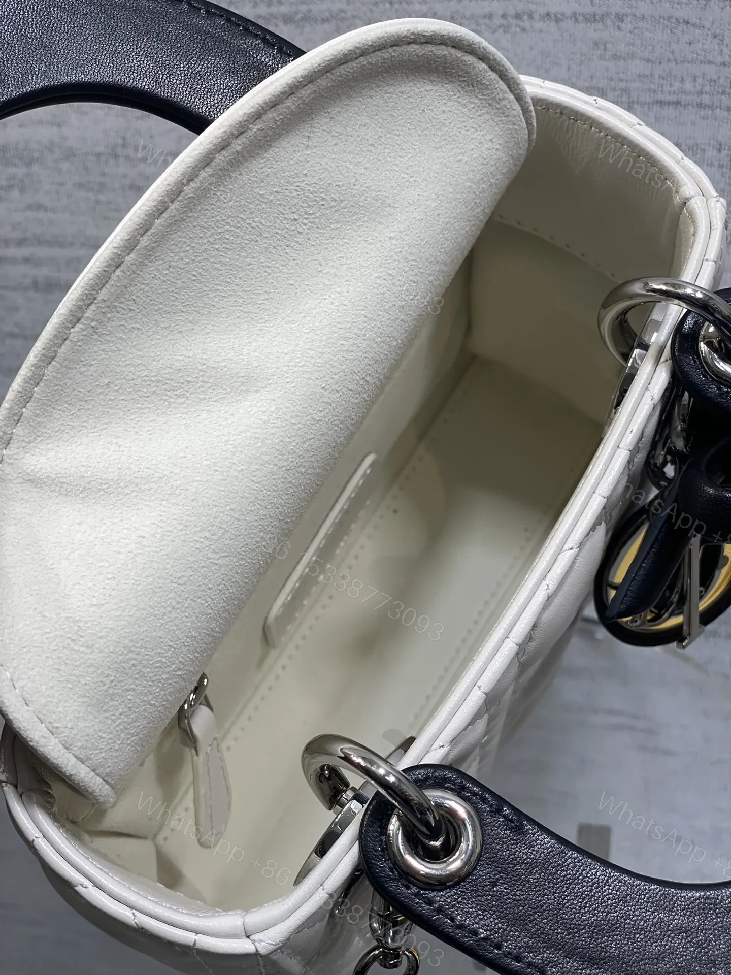 View 4 of Dior Mini Lady Dior Bag with Chain in two-tone latte and black