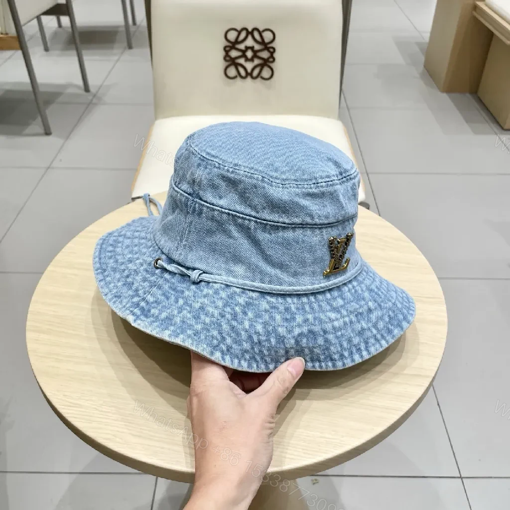 View 7 of Denim Bucket Hat + Gold Emblem + Casual Luxe + Iconic Accent + Hat