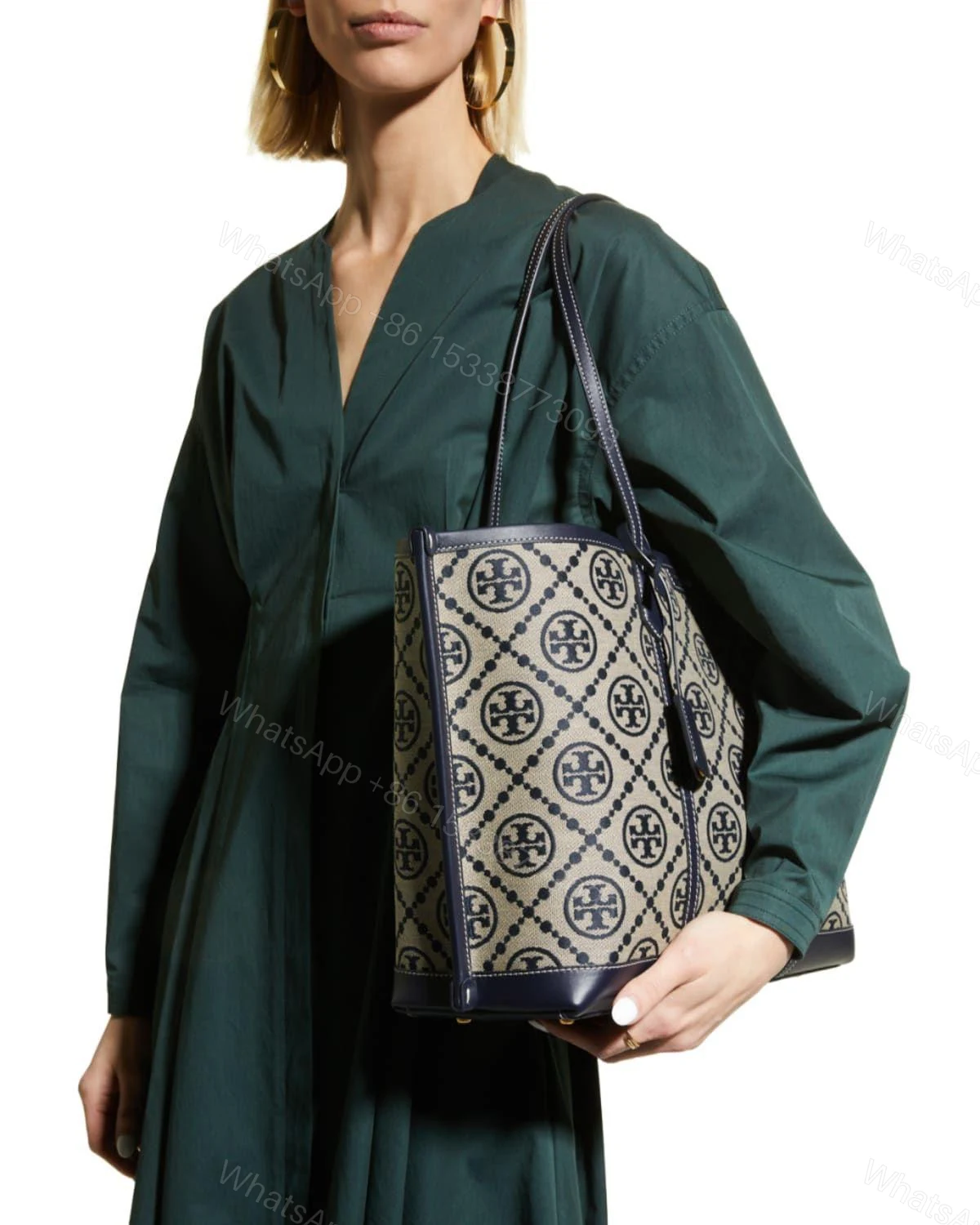 View 3 of Tory Burch Perry T Monogram Triple Compartment Tote First Copy | AAA+ Replica