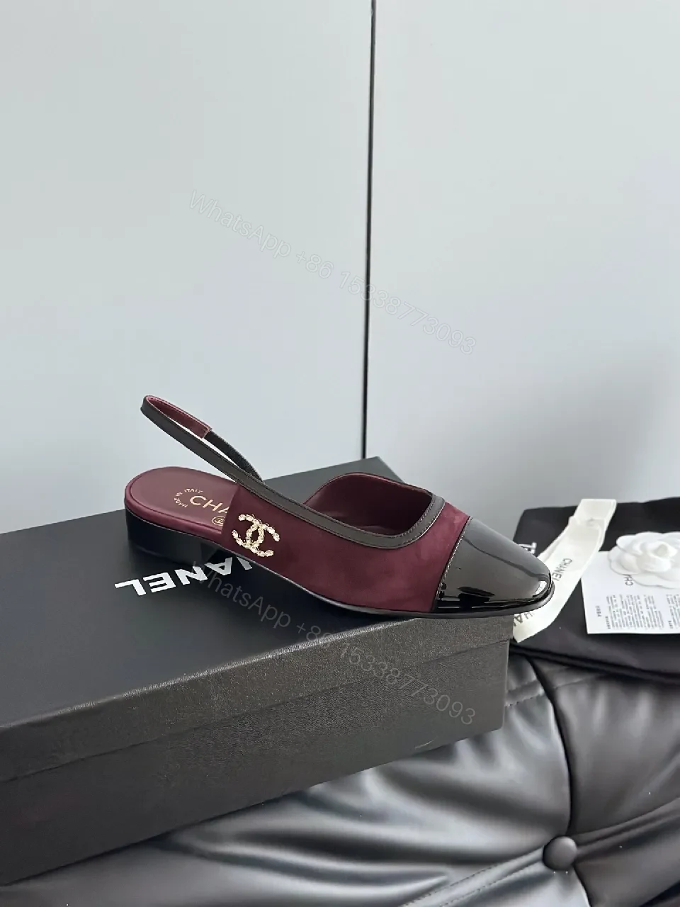 View 6 of Burgundy Suede & Patent Toe Slip-On Flats, Luxe Chic