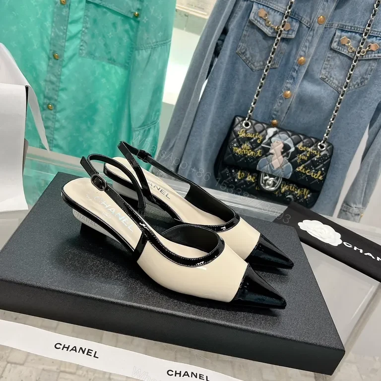 View 7 of Two-Tone Chanel-Inspired Pointed-Toe Slingbacks