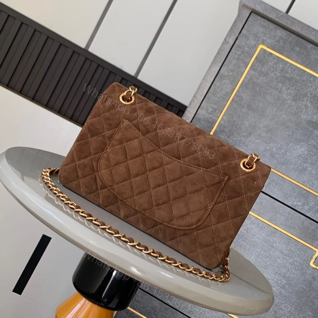 View 3 of Chanel Classic Medium Double Flap Bag Gold Tone Dark Brown 25cm