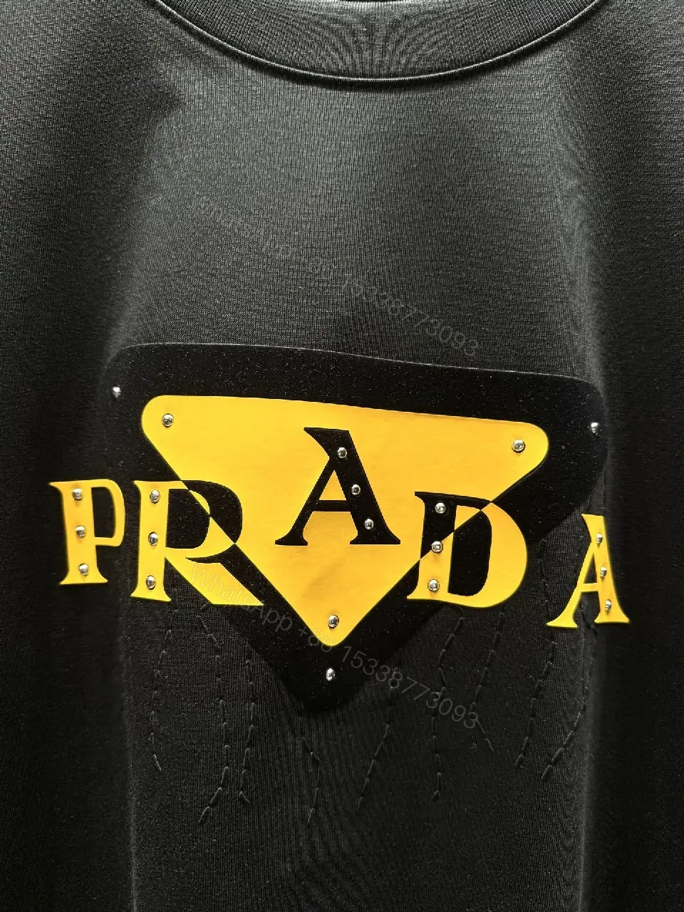 View 2 of Graphic Tee Black with Yellow Triangle Logo Accent, Premium Cotton Blend