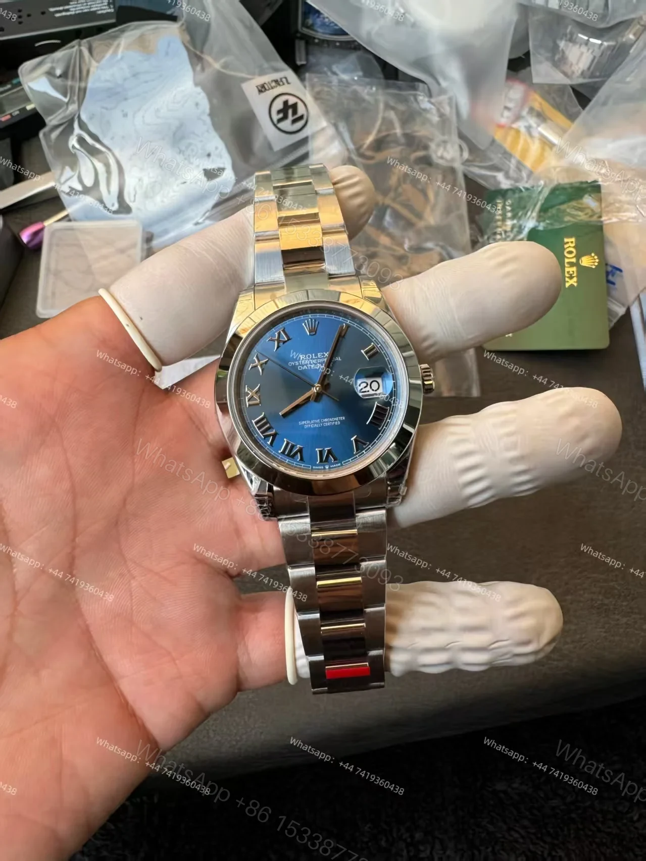 View 2 of Rolex Datejust M126300-0017 1:1 Replica Azzurro Blue Roman Dial Oyster 41MM 3235 Movement Super Clone Watch