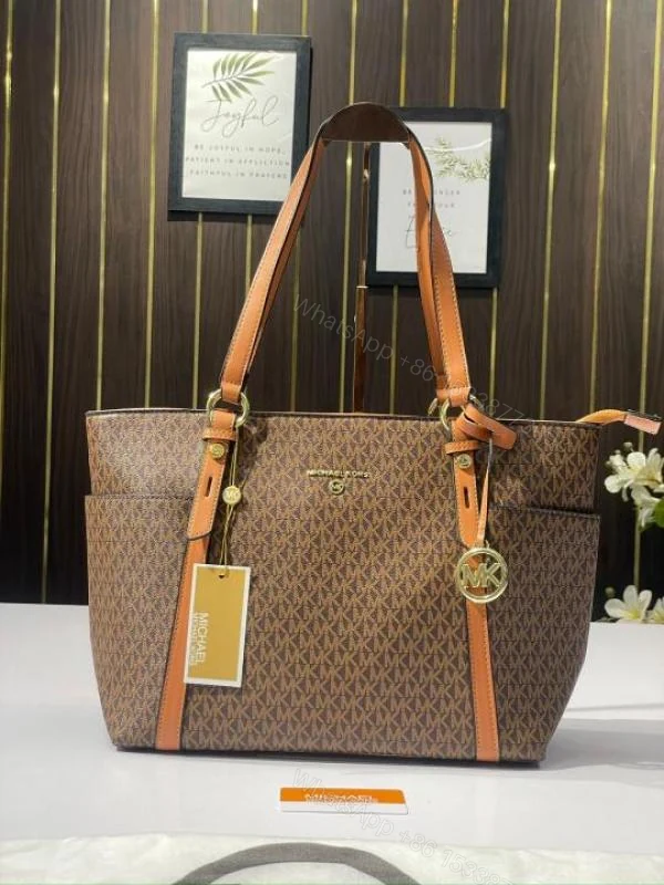 View 7 of First Copy Michael Kors MK Sullivan Zipper Tote Bag Coffee & Beige