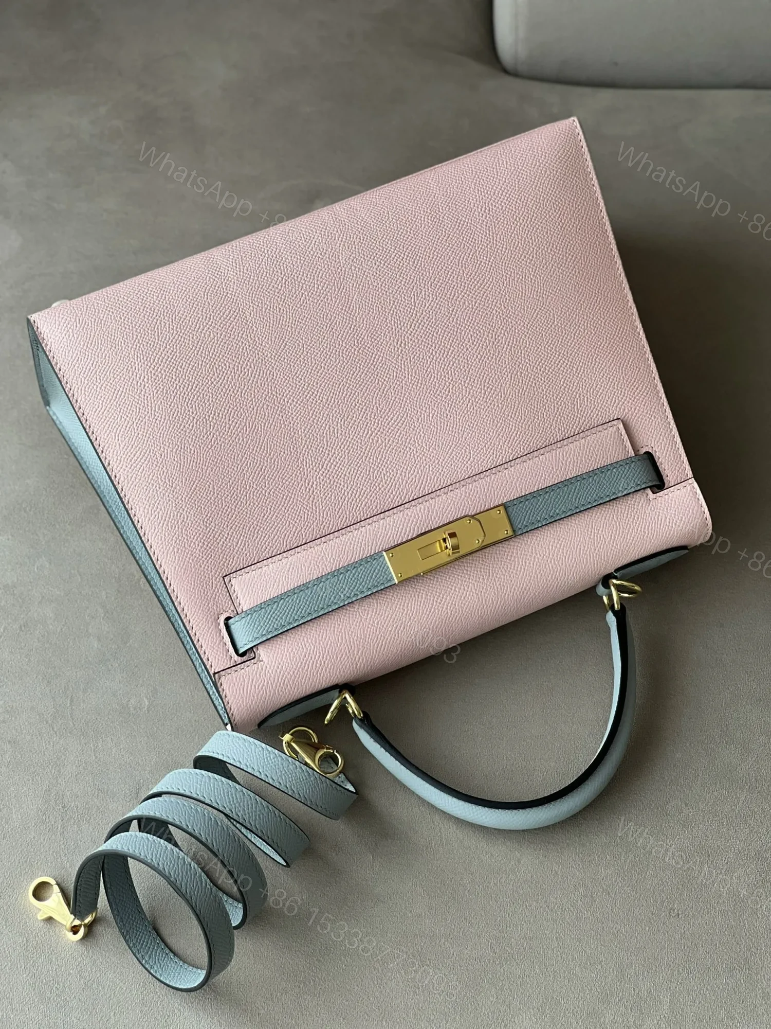 View 5 of HN 25 Rose Sakura & Gris Perle Chèvre Epsom Leather Gold Hardware