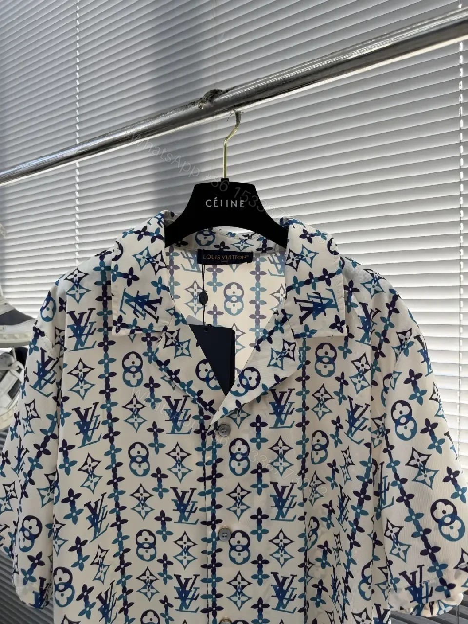 View 6 of Playful Monogram Shirt: Navy/Teal, Short-Sleeve, Camp Collar