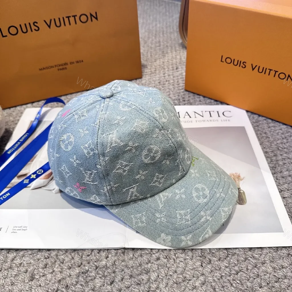 View 4 of Denim Monogram Cap: Luxe Streetwear Shine, Adjustable