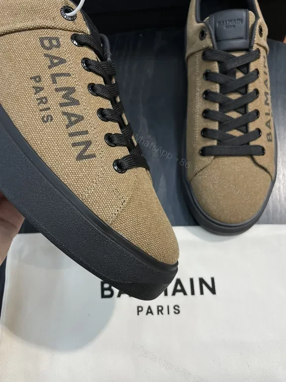View 4 of Olive Canvas Balmain Sneakers: Luxe Low-Profile Comfort