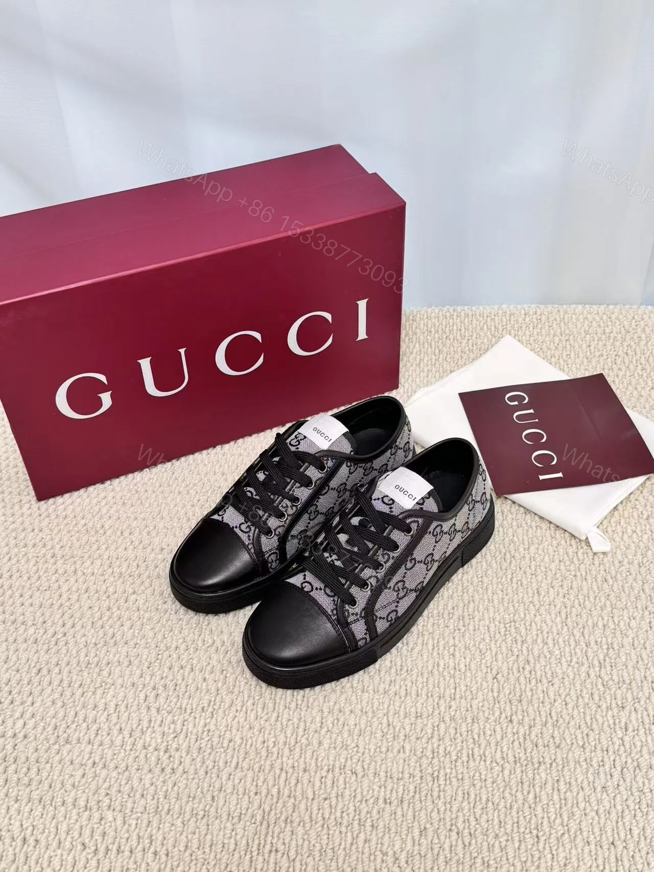 GUCCI 高仿 男款 灰黑GG老花低筒休閒鞋 經典百搭款 — view 1