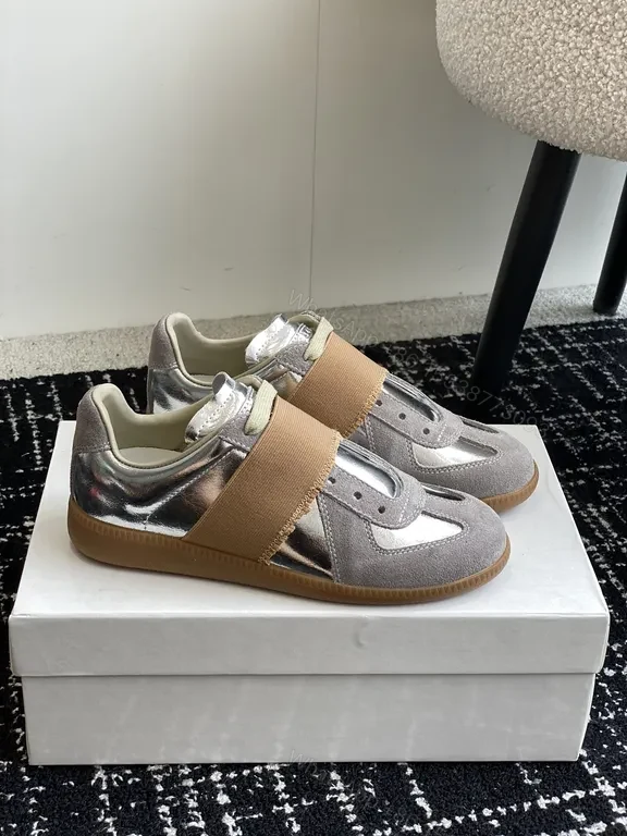View 8 of Silver Grey Suede Sneakers with Brown Strap – Margiela-inspired, Metallic Accent