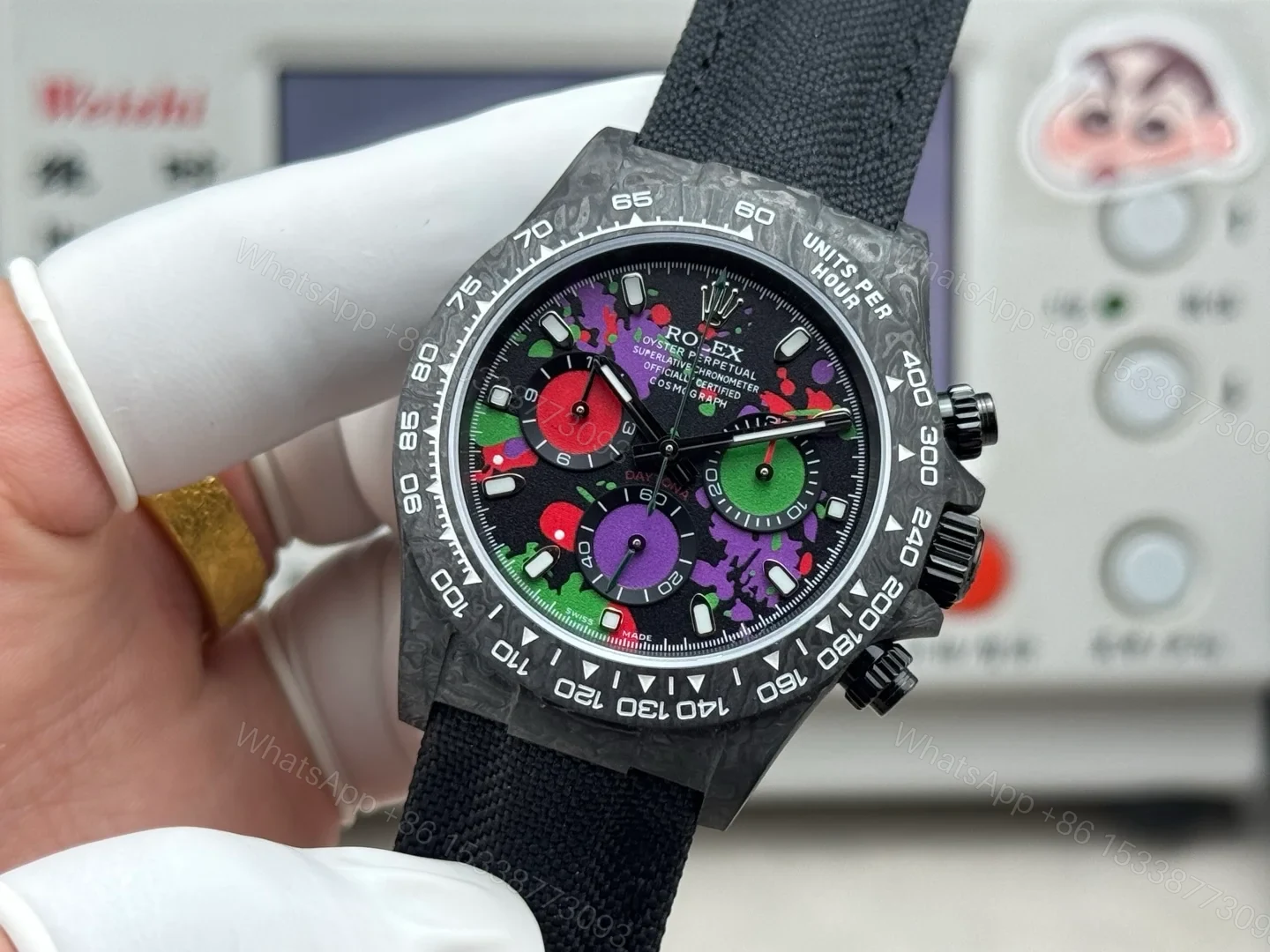 View 3 of Rolex Daytona Carbon Fiber Joker Replica 40MM Premium Black Fabric Strap Custom Edition RG-ROLEX-DAYTONA-BLACK-CARBON-FIBER