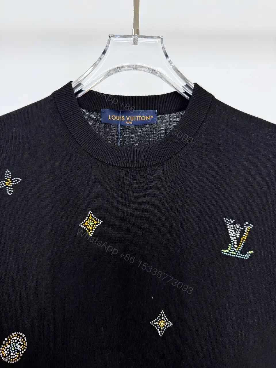 View 5 of Black Knit + Luxe Embellished + Modern Short-Sleeve + Signature Motifs + Knit Top