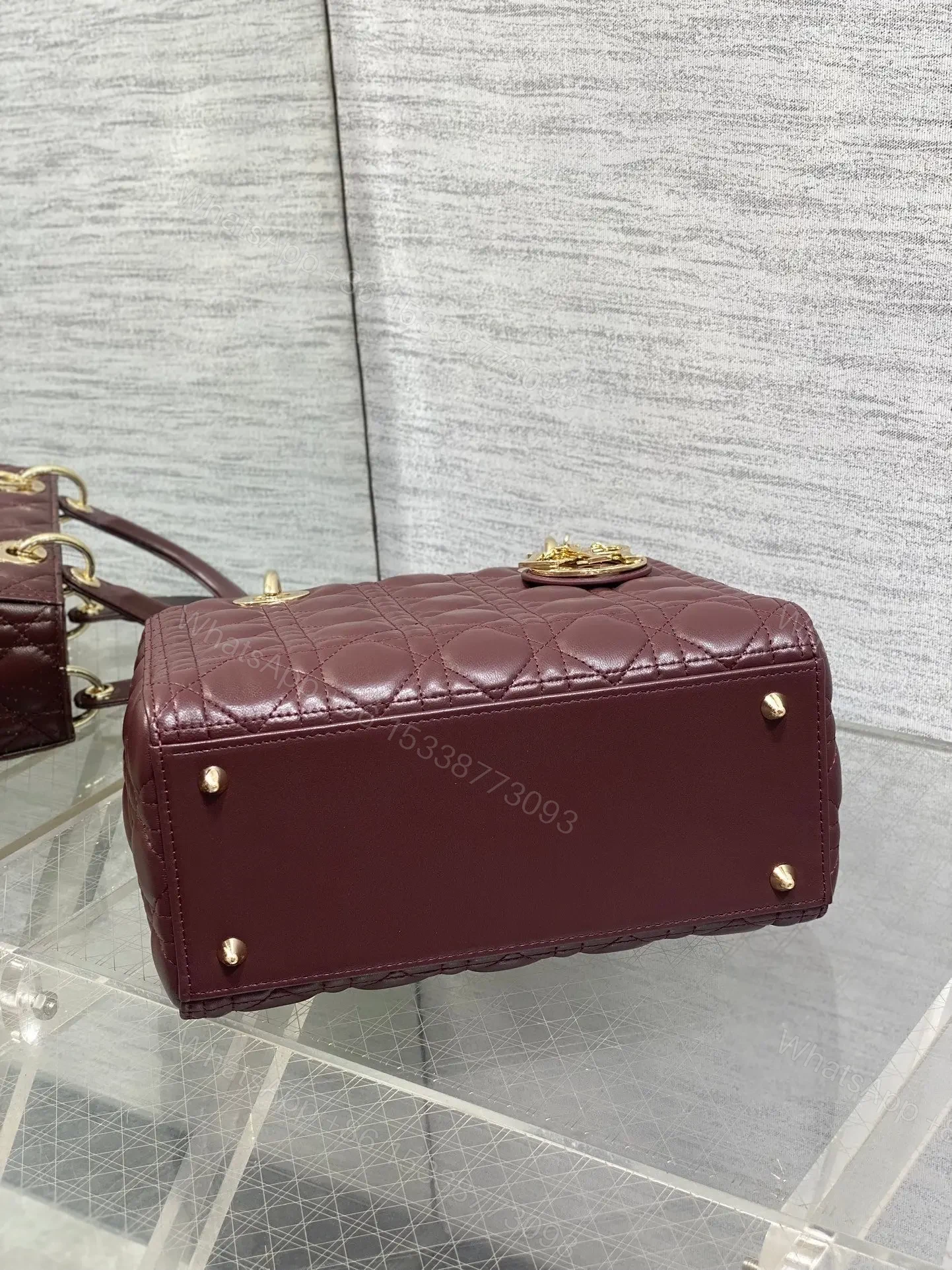 View 7 of DIOR MEDIUM LADY BAG 24 IN BURGUNDY GOLD HARDWARE