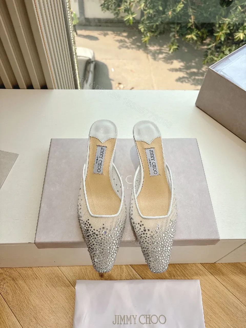 View 9 of Crystal-Embellished Satin Slip-Ons: Evening Glamour Shoes