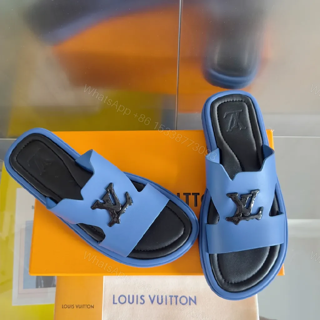 View 7 of Blue Leather Slip-Ons with LV Detail, Cushioned, Slip-On Shoes