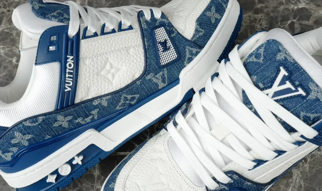 View 4 of Bold Denim-Leder LV-Influenced Sneakers: Elevated Comfort