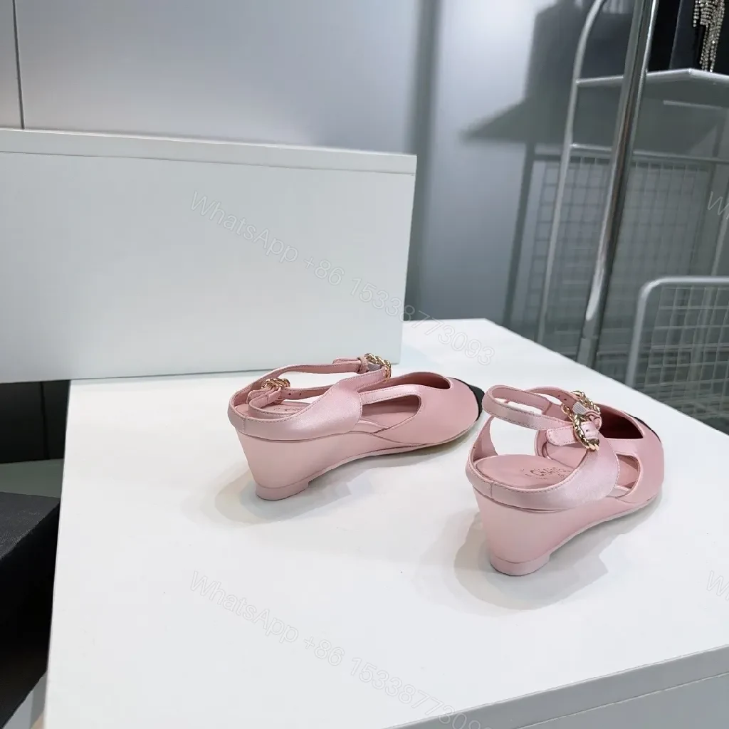 View 4 of Pink Leather Slingbacks with Black Cap Toe - Luxury Everyday Style