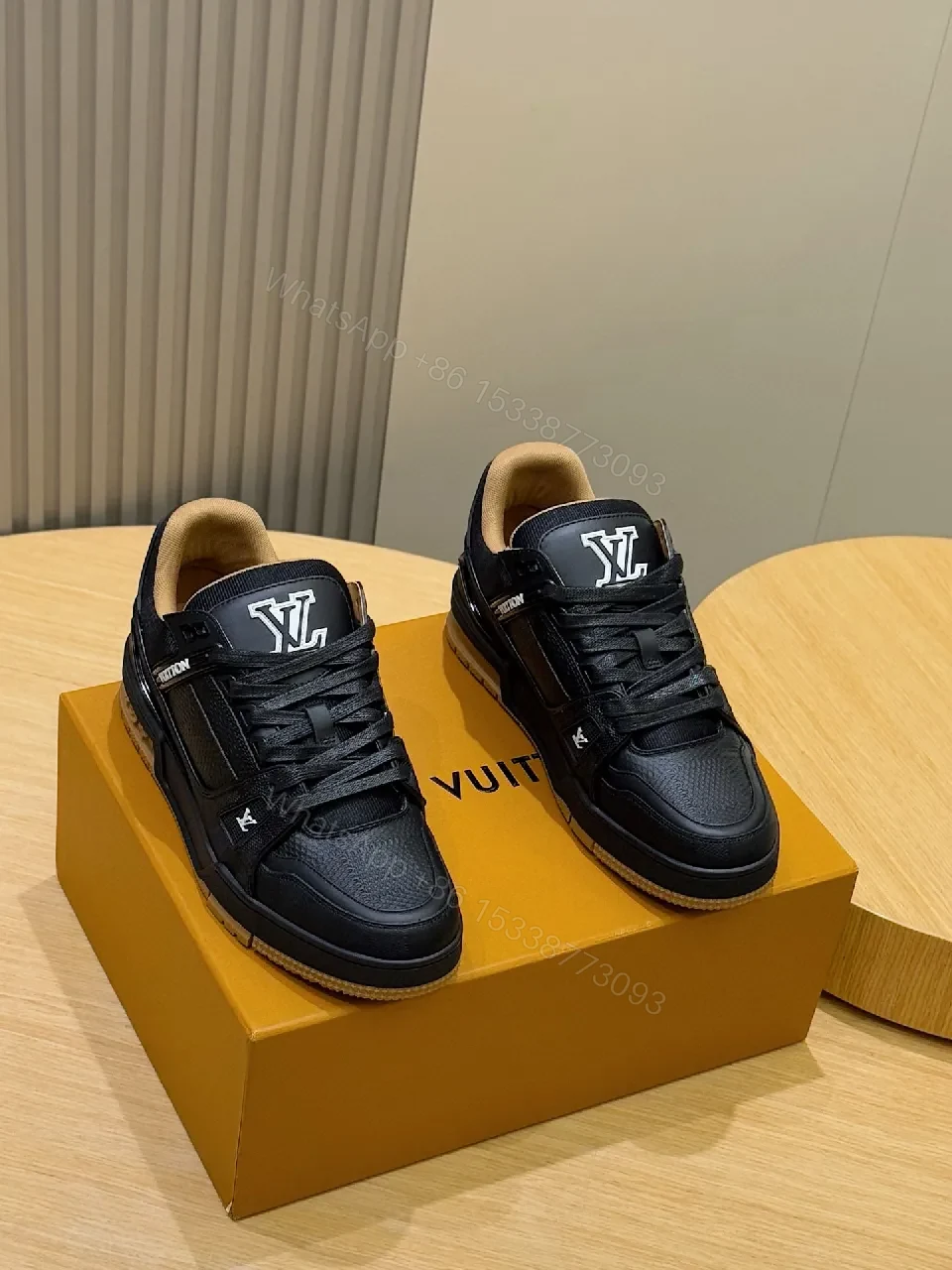 Black Leather-Luxe Trainers with LV Detailing, Everyday Edge — view 1