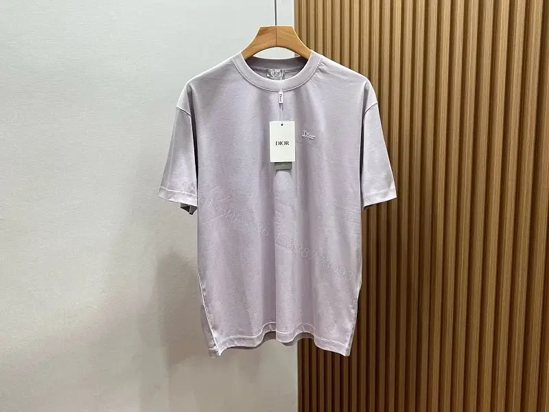 Light Lavender-Gray Ribbed Crew-Neck Tee with Dior Logo (Relaxed) — view 1