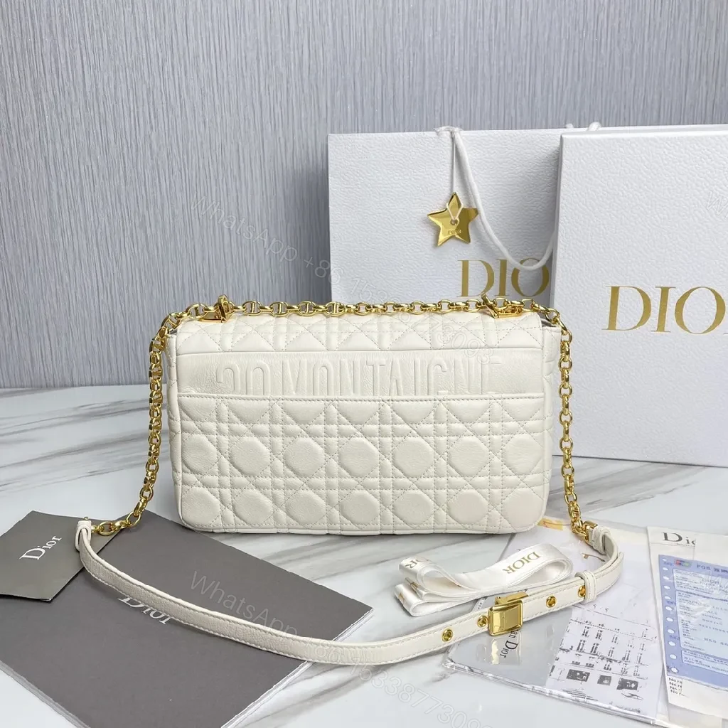 View 9 of Ivory Quilted Leather Shoulder Bag with Gold Hardware