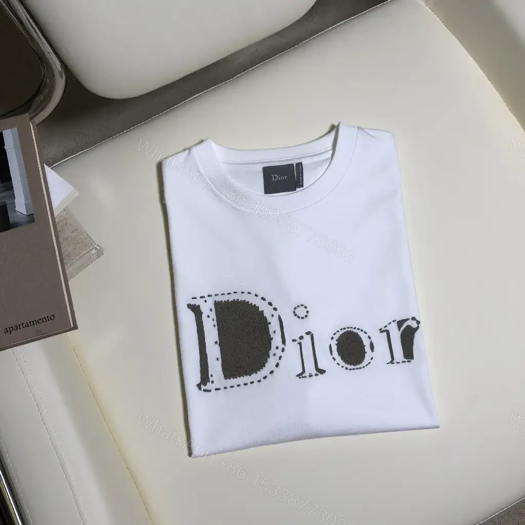 View 5 of White Cotton Casual Dior-style Logo Print T-Shirt