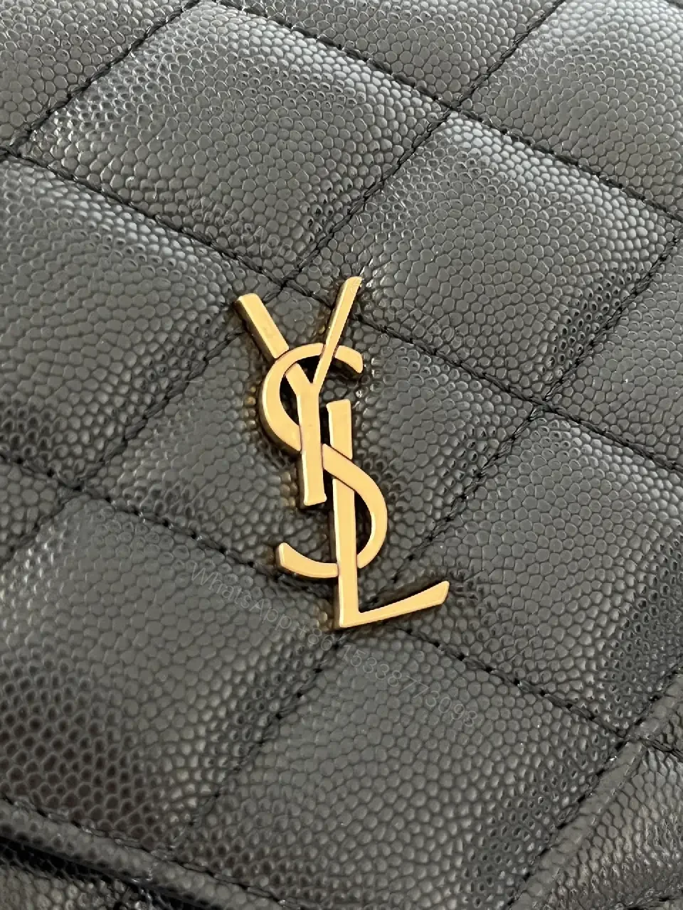 View 3 of Black Diamond Quilted Leather Flap Crossbody Bag with YSL Monogram Clasp