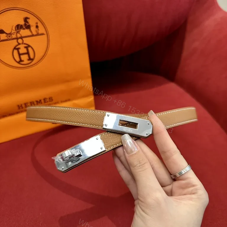 View 5 of Iconic H Buckle Leather Belt â€” Timeless Tan Calfskin