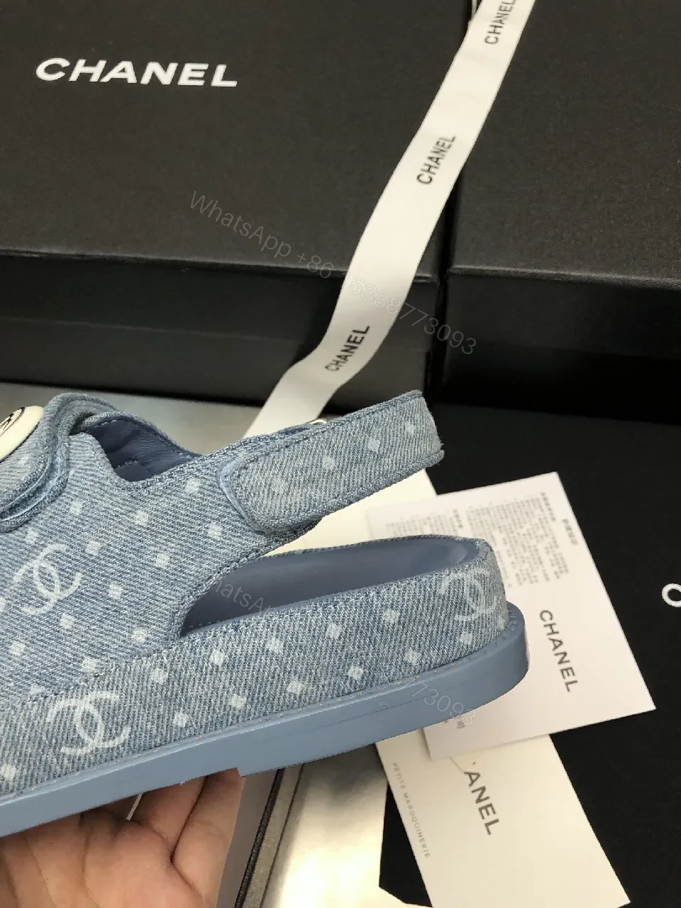 View 6 of Denim-Texture Sandals: Luxe Chanel-Inspired Everyday Comfort