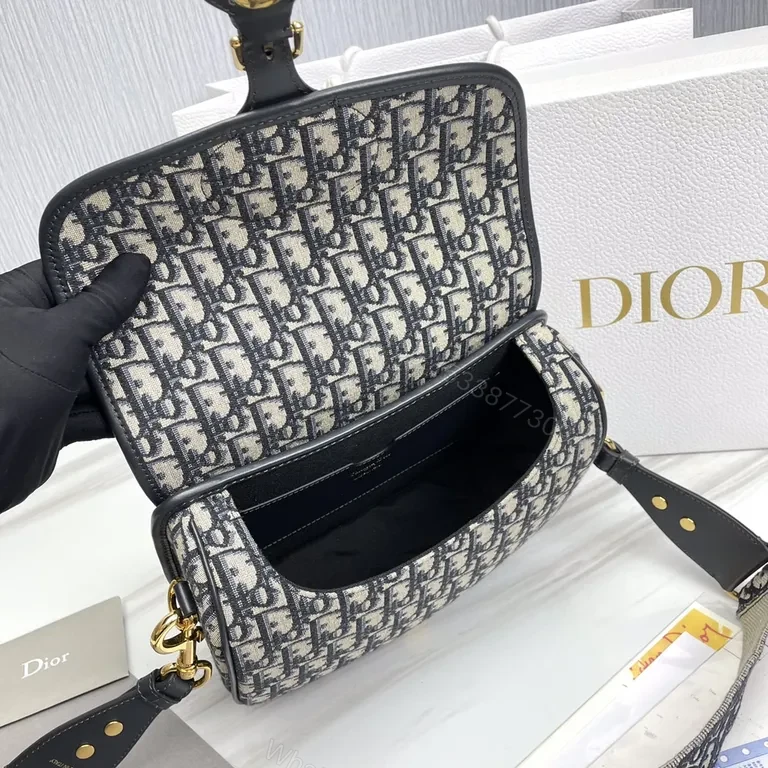 View 4 of Dior Oblique Mini Saddle Bag â€“ Gold Hardware, Leather Trim, Crossbody