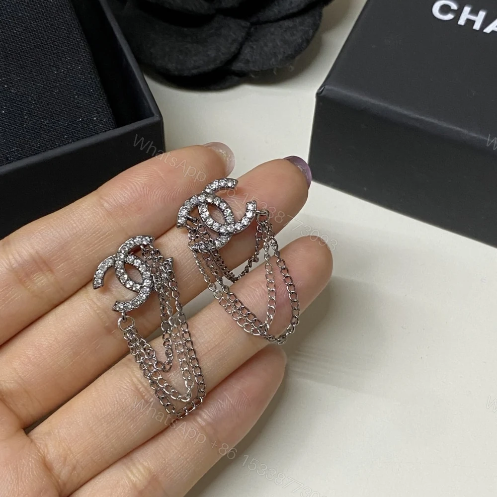 View 4 of CHANEL STUD EARRINGS WITH CRYSTAL AND MULTI CHAIN IN SILVER TONE
