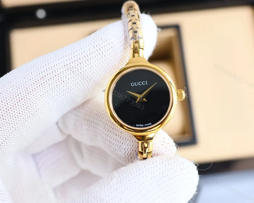 View 5 of Gucci Ladies Watch Round Case With Slim Dial Gold In Black 22Mm