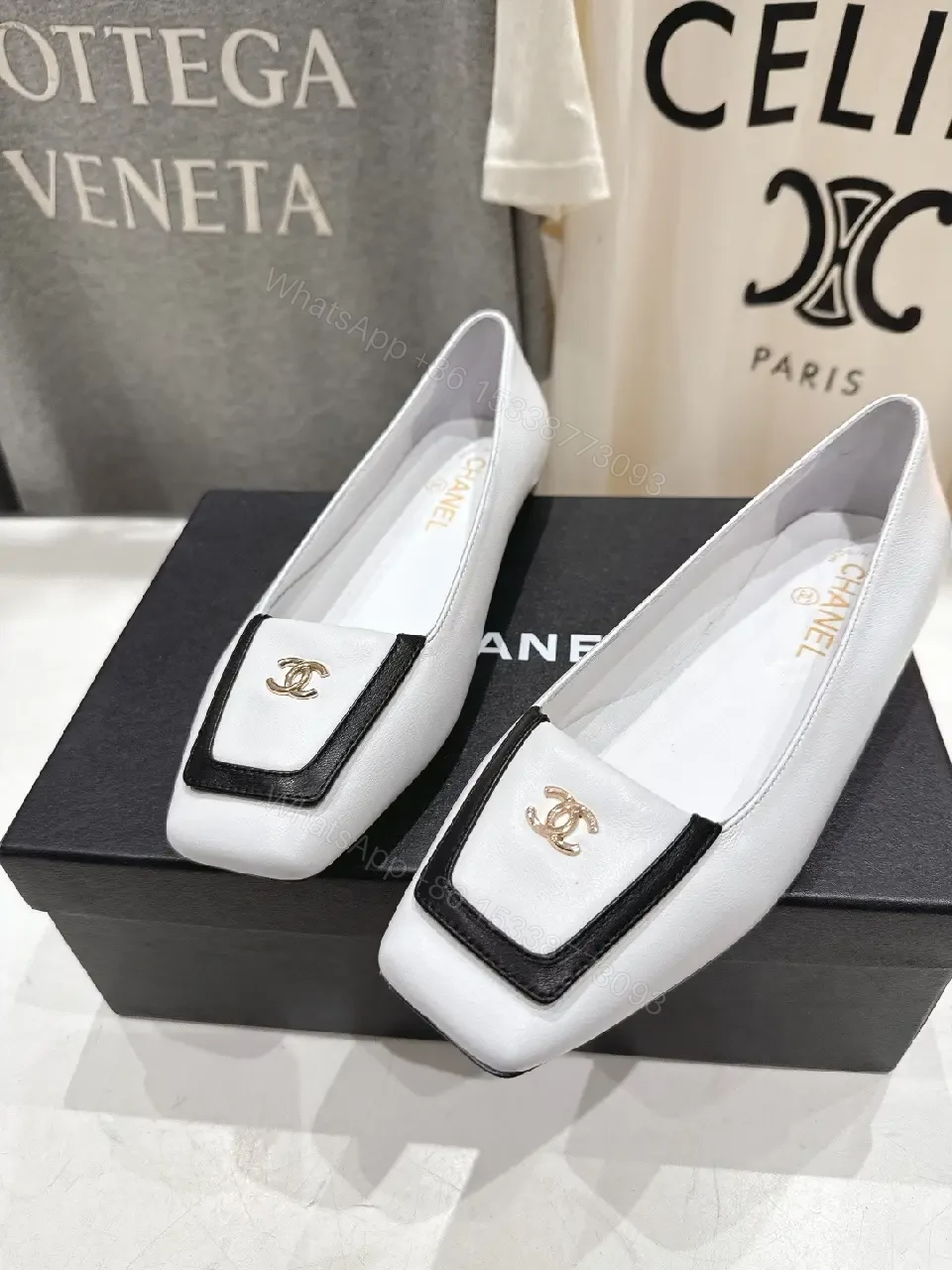 View 2 of White Leather Loafers with Black Trim - Luxe Minimalist Style, Comfortable Slip-On