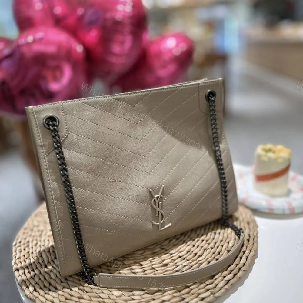View 2 of Saint Laurent Niki Crinkled Effect Shopping Tote Bag Khaki 35Cm