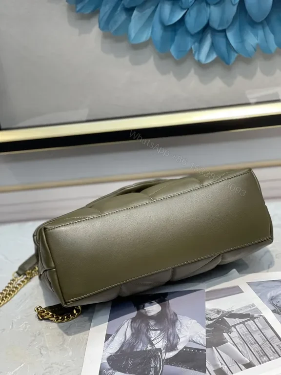 View 3 of Taupe Olive Quilted Leather Shoulder Bag with Gold Hardware â€“ Luxe Everyday Style