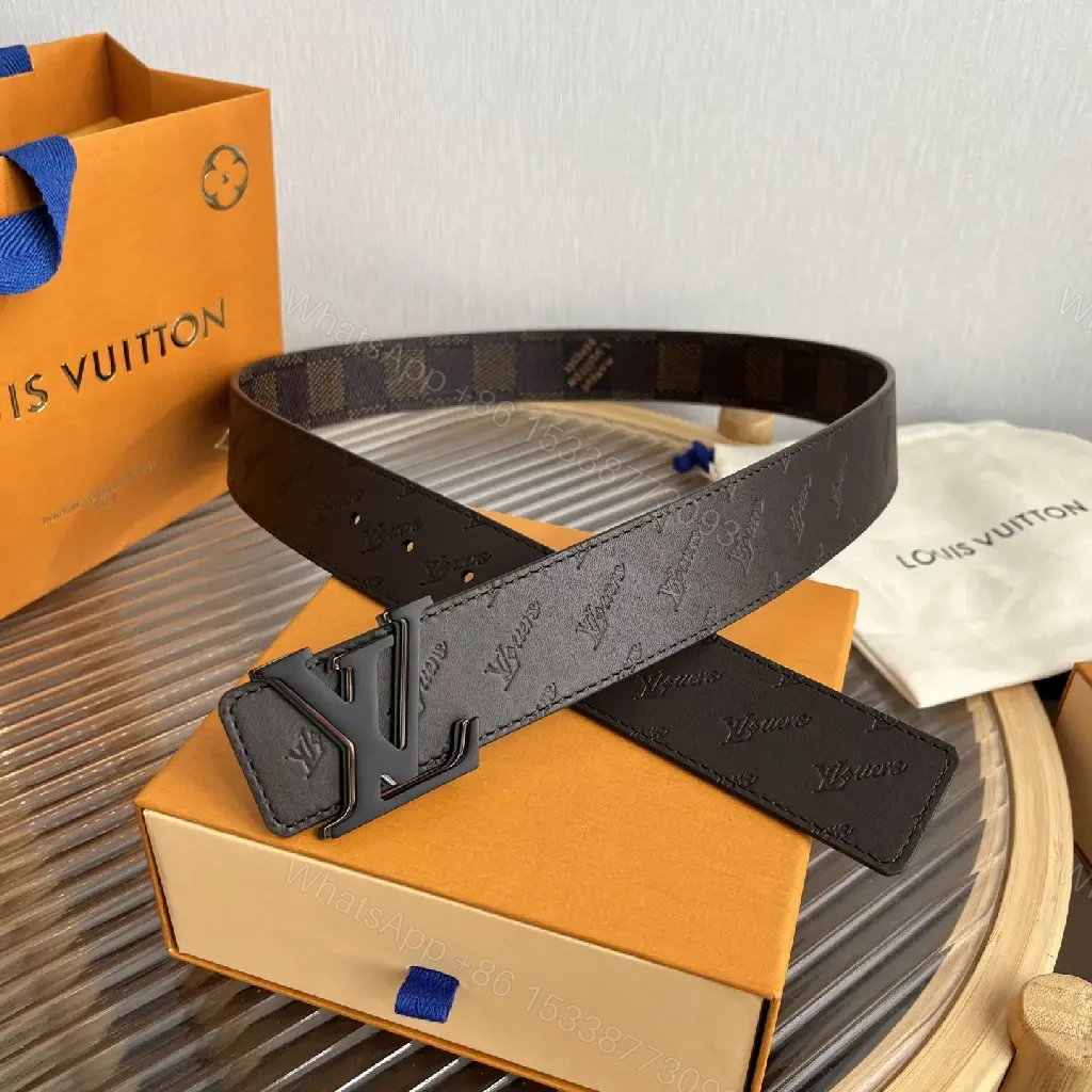 View 4 of Dark Gray Speckled Belt with LV Monogram Buckle Belt